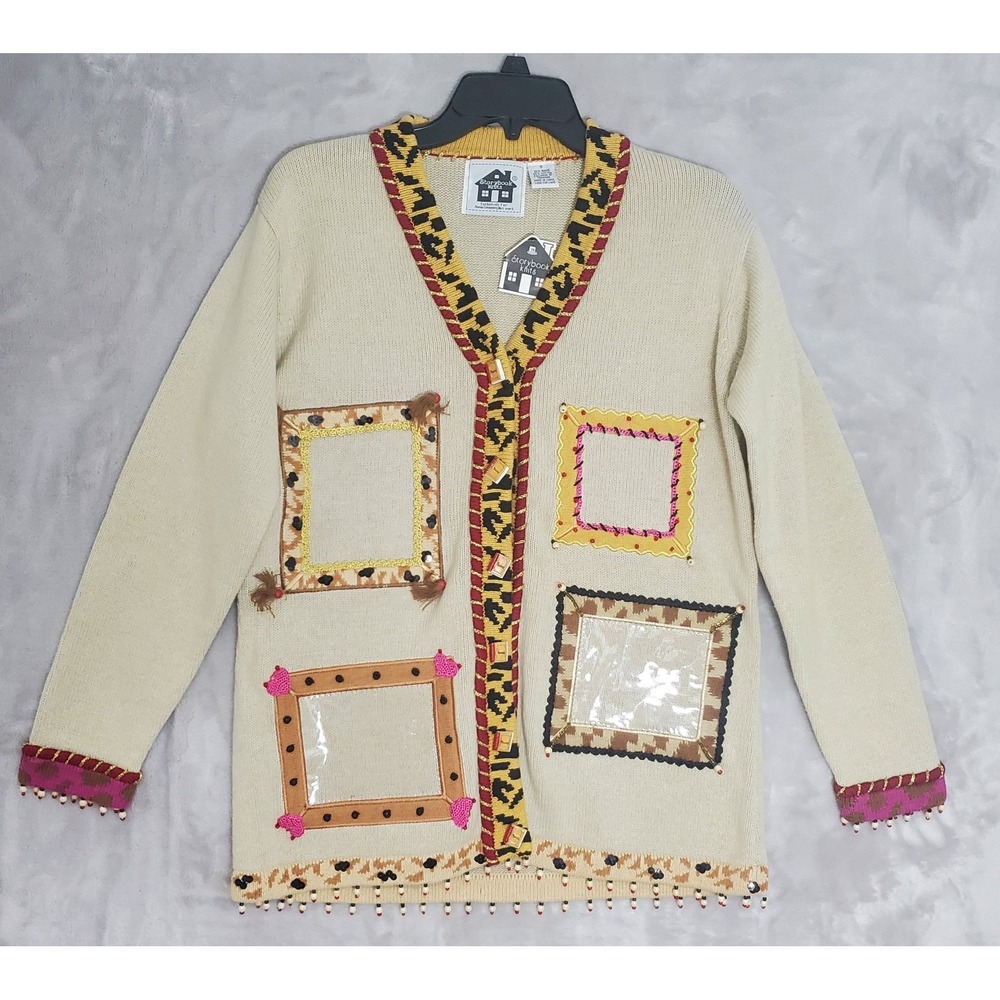 Storybook Knits Sweater Size S Photo Pockets Wild Embelished Grandma Brag NWT